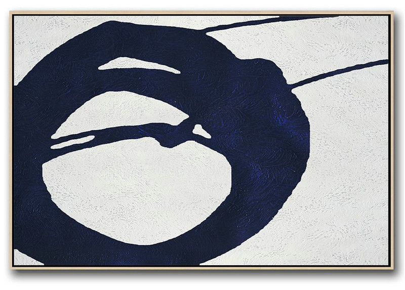 Horizontal Abstract Painting Navy Blue Minimalist Painting On Canvas,Extra Large Canvas Painting #N5Q2